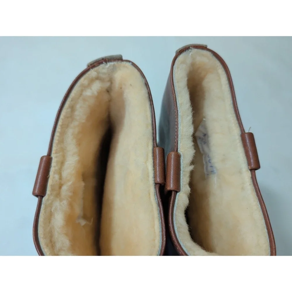 Vintage Timberland Shearling Lined Work Boots Mens 9.5 Wide Brown Vibram Sole